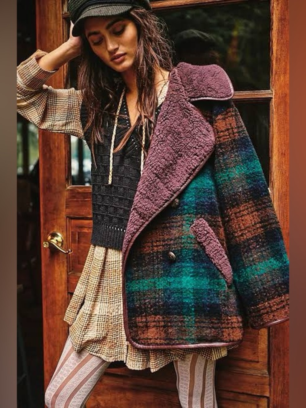 Free People Misfits Plaid Peacoat